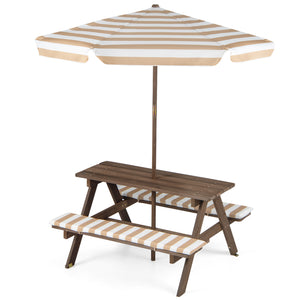 Fir Wood Kids Picnic Table with 2 Built-in Benches and Umbrella