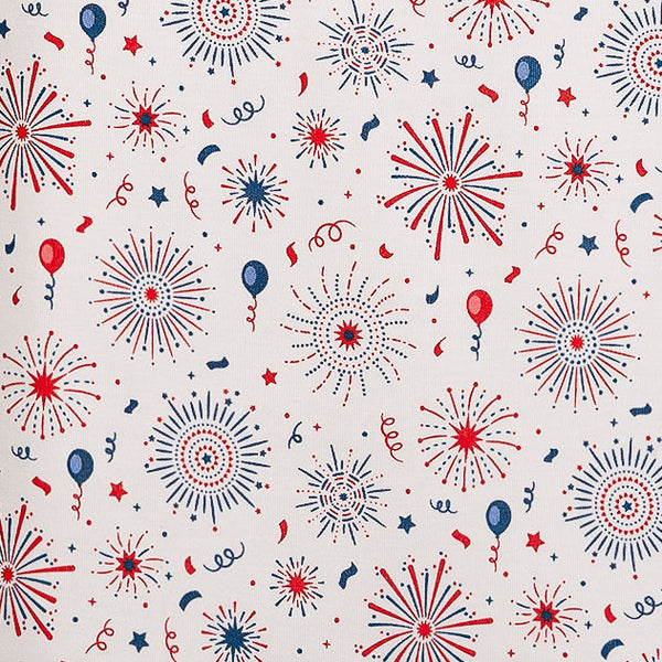 Baby tank romper in Fireworks design, showcasing vibrant colors and playful pattern from angle 2. Perfect for summer fun!