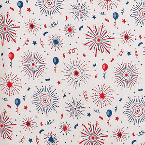 Angel-Sleeve Romper in Fireworks design, showcasing vibrant colors and playful patterns for stylish baby outfits.