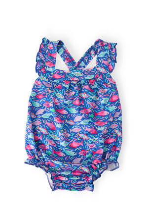Fish in the Sea Ruffle Cross Back Romper