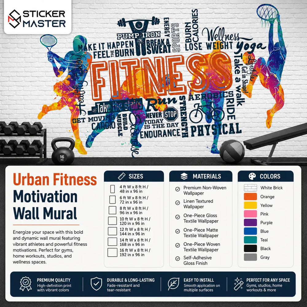 Urban Fitness Motivation Wall Mural by Sticker Master