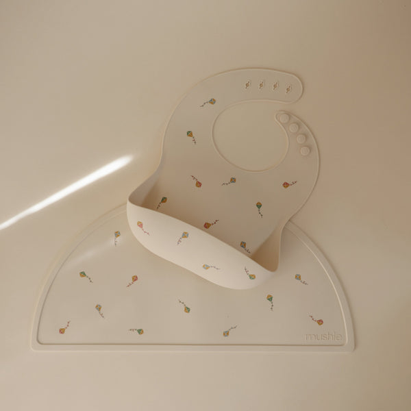 Mushie Silicone Baby Bib Adjustable Neck Strap Deep Pocket