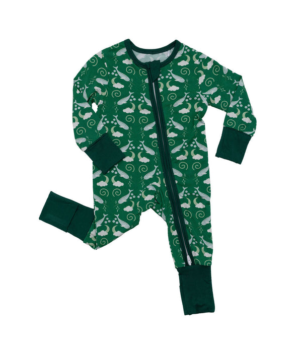 I'm Narwhally Sleepy - Green - Long Sleeve Zipper Romper