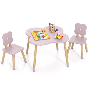 Flower-shaped Kids Table Set with Solid Pine Wood Legs-Pink