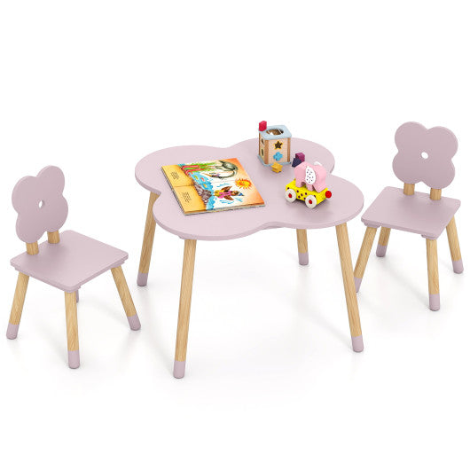 Flower-shaped Kids Table Set with Solid Pine Wood Legs-Pink