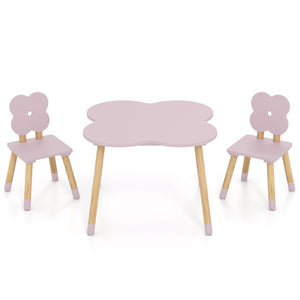 Flower-shaped Kids Table Set with Solid Pine Wood Legs-Pink