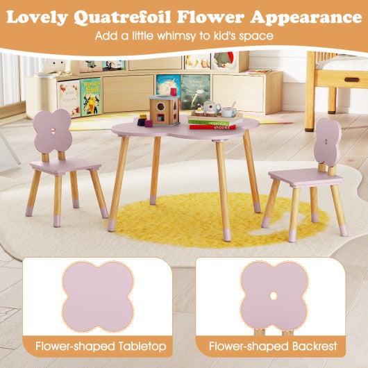Flower-shaped Kids Table Set with Solid Pine Wood Legs-Pink