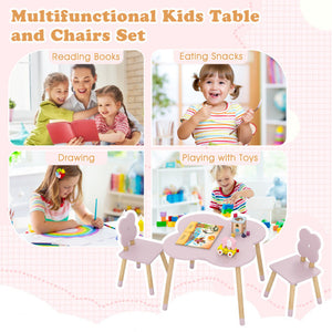 Flower-shaped Kids Table Set with Solid Pine Wood Legs-Pink