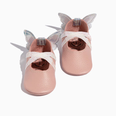 Flutterby Ballet Slipper Baby Shoe in soft pink, perfect for little dancers. Adorable and comfortable footwear for infants.