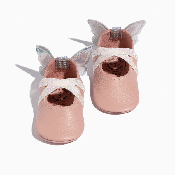 Flutterby Ballet Slipper Baby Shoe in soft pink, perfect for little dancers. Adorable and comfortable footwear for infants.