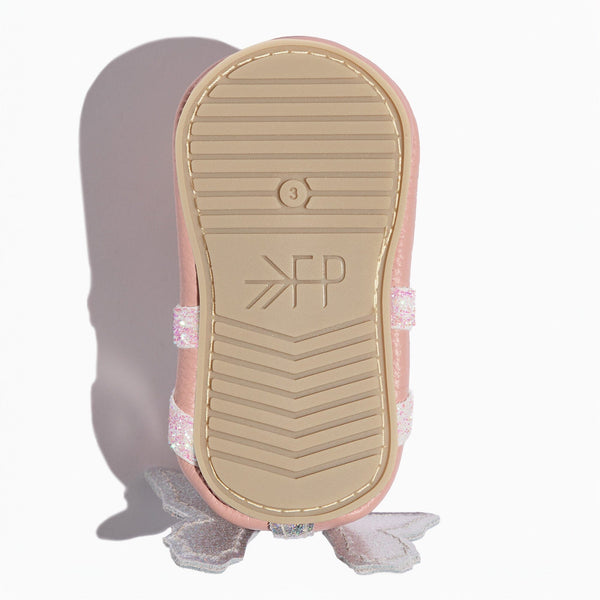Flutterby Ballet Slipper Baby Shoe in angle view, perfect for little dancers and stylish comfort for tiny feet.