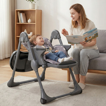 Folable High Chair with Detachable Cushion and High Chair for Babies and Toddlers-Gray