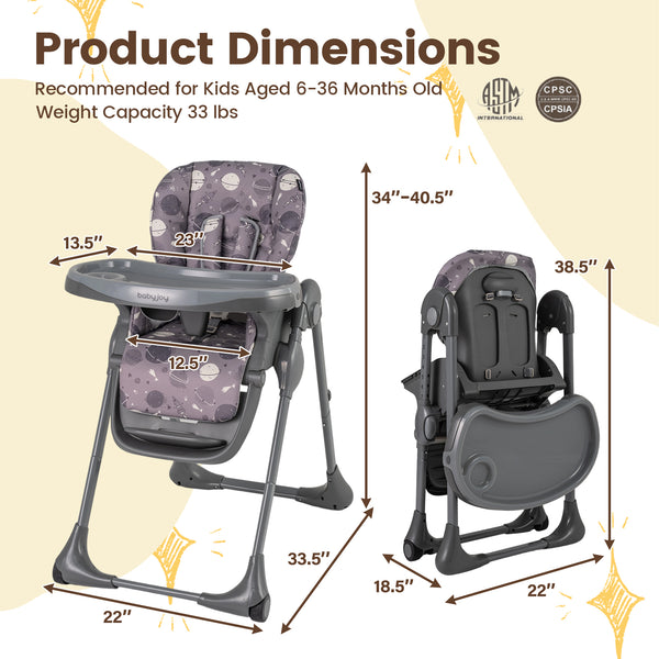 Folable High Chair with Detachable Cushion and High Chair for Babies and Toddlers