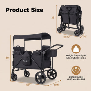 Foldable 4-Seater Push-Pull Wagon Stroller with Adjustable Canopy and Handles