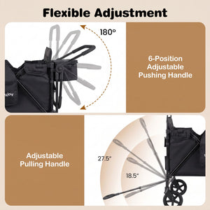 Foldable 4-Seater Push-Pull Wagon Stroller with Adjustable Canopy and Handles