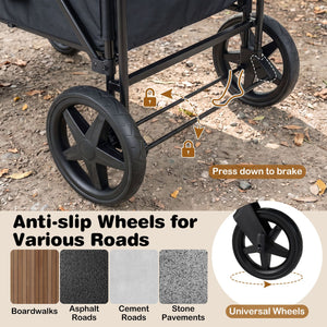 Foldable 4-Seater Push-Pull Wagon Stroller with Adjustable Canopy and Handles