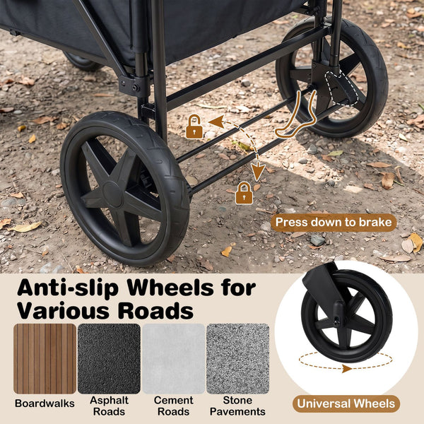 Foldable 4-Seater Push-Pull Wagon Stroller with Adjustable Canopy and Handles