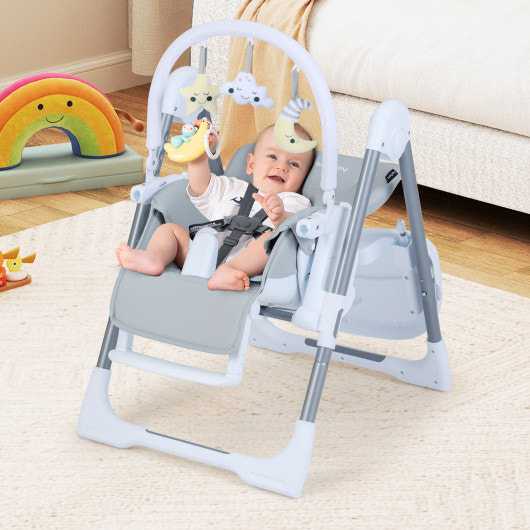 Foldable Baby High Chair with Adjustable Height and Relining Seat-Light Gray
