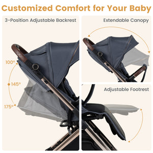 Foldable Baby Stroller with Reversible Handle
