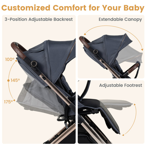 Foldable Baby Stroller with Reversible Handle