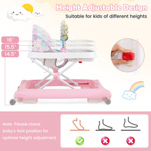 Foldable Baby Walker with Removable Seat and Adjustable Height for 6-12 Months