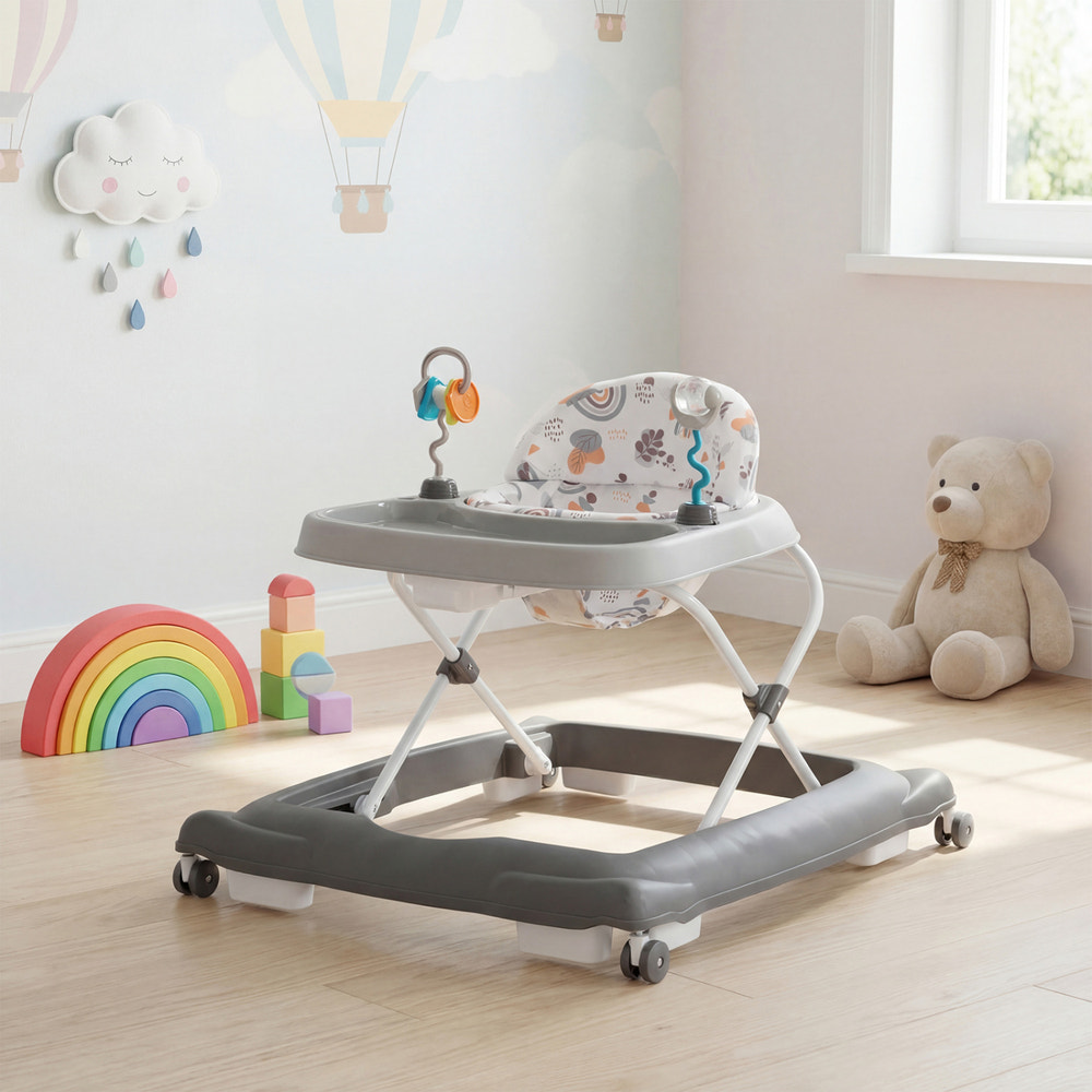 Foldable Baby Walker with Removable Seat and Adjustable Height for 6-12 Months