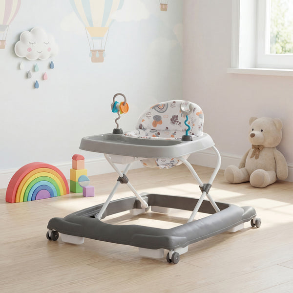 Foldable Baby Walker with Removable Seat and Adjustable Height for 6-12 Months