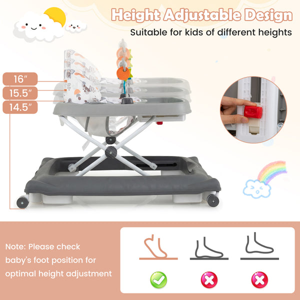 Foldable Baby Walker with Removable Seat and Adjustable Height for 6-12 Months