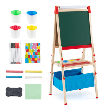 Foldable Double-sided Easel with Magnetic Chalkboard for Kids