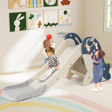 Foldable Freestanding Baby Slide Climber Playset with Basketball Hoop for Kids