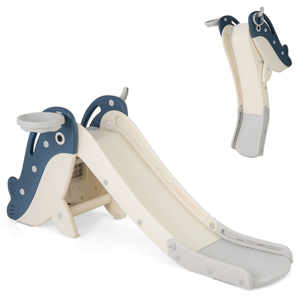 Foldable Freestanding Baby Slide Climber Playset with Basketball Hoop for Kids