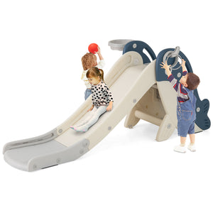 Foldable Freestanding Baby Slide Climber Playset with Basketball Hoop for Kids