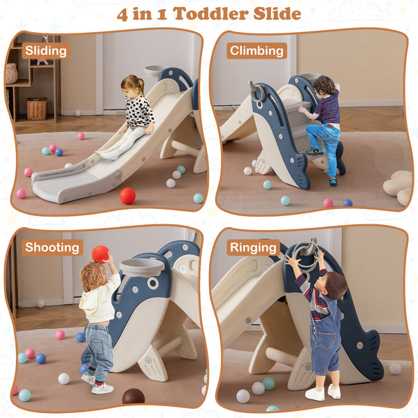 Foldable Freestanding Baby Slide Climber Playset with Basketball Hoop for Kids