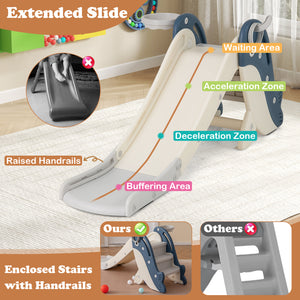 Foldable Freestanding Baby Slide Climber Playset with Basketball Hoop for Kids