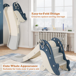 Foldable Freestanding Baby Slide Climber Playset with Basketball Hoop for Kids