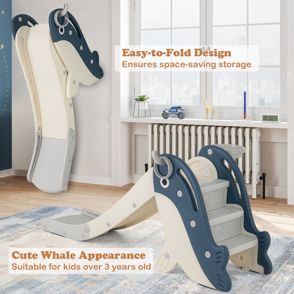 Foldable Freestanding Baby Slide Climber Playset with Basketball Hoop for Kids