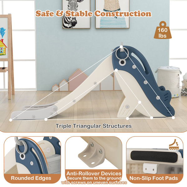 Foldable Freestanding Baby Slide Climber Playset with Basketball Hoop for Kids