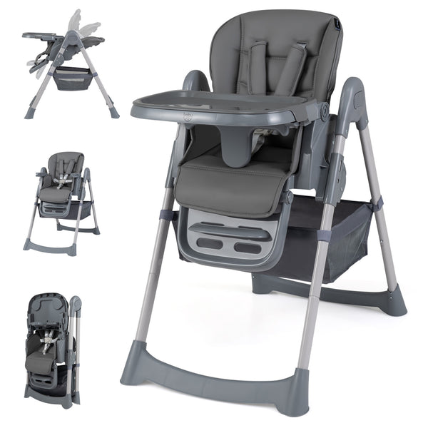 Foldable High Chair with 7-Level Height Adjustment for Babies and Toddlers-Gray
