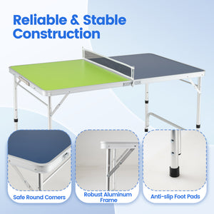 Foldable Ping Pong Table Game Set Mini Table Tennis Table with Adjustable Height-Blue & Green