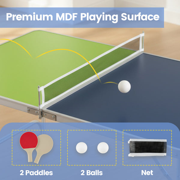 Foldable Ping Pong Table Game Set Mini Table Tennis Table with Adjustable Height-Blue & Green