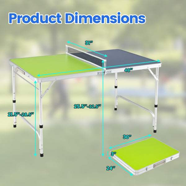 Foldable Ping Pong Table Game Set Mini Table Tennis Table with Adjustable Height-Blue & Green