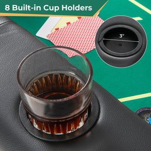 72 x 36 x 30.5 Inch Foldable Poker Table with 8 Cup Holders