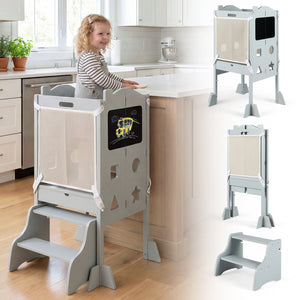 Foldable Toddler Step Stool with Chalkboards 2-Step Stool for Kids