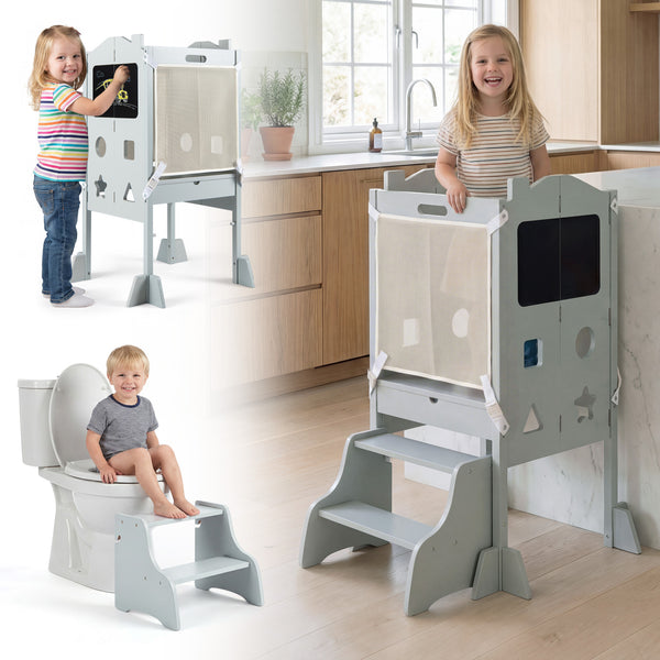 Foldable Toddler Step Stool with Chalkboards 2-Step Stool for Kids