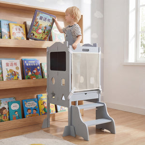 Foldable Toddler Step Stool with Chalkboards 2-Step Stool for Kids