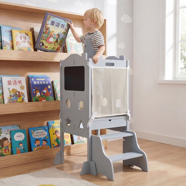 Foldable Toddler Step Stool with Chalkboards 2-Step Stool for Kids
