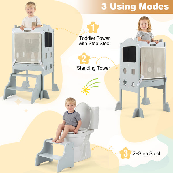 Foldable Toddler Step Stool with Chalkboards 2-Step Stool for Kids