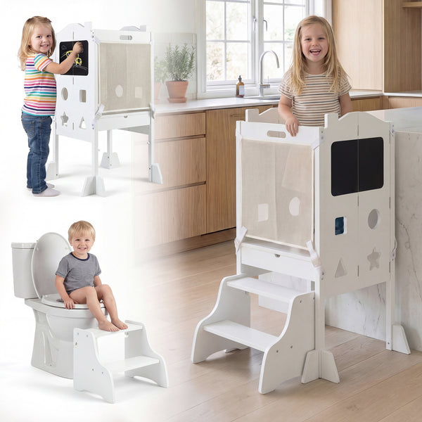 Foldable Toddler Step Stool with Chalkboards 2-Step Stool for Kids