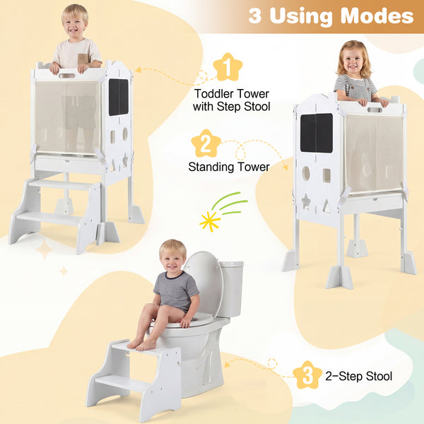 Foldable Toddler Step Stool with Chalkboards 2-Step Stool for Kids