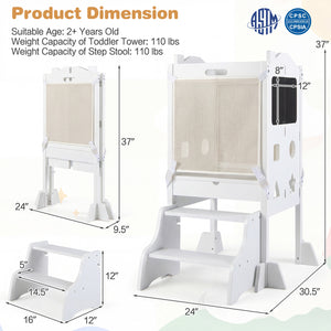 Foldable Toddler Step Stool with Chalkboards 2-Step Stool for Kids